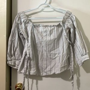 Black and White long sleeve ruffled top with straps off shoulder